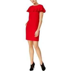 NEW Trina Turk Size 2 Shimmer Ruffled Sheath Dress Short sleeve Cocktail Red